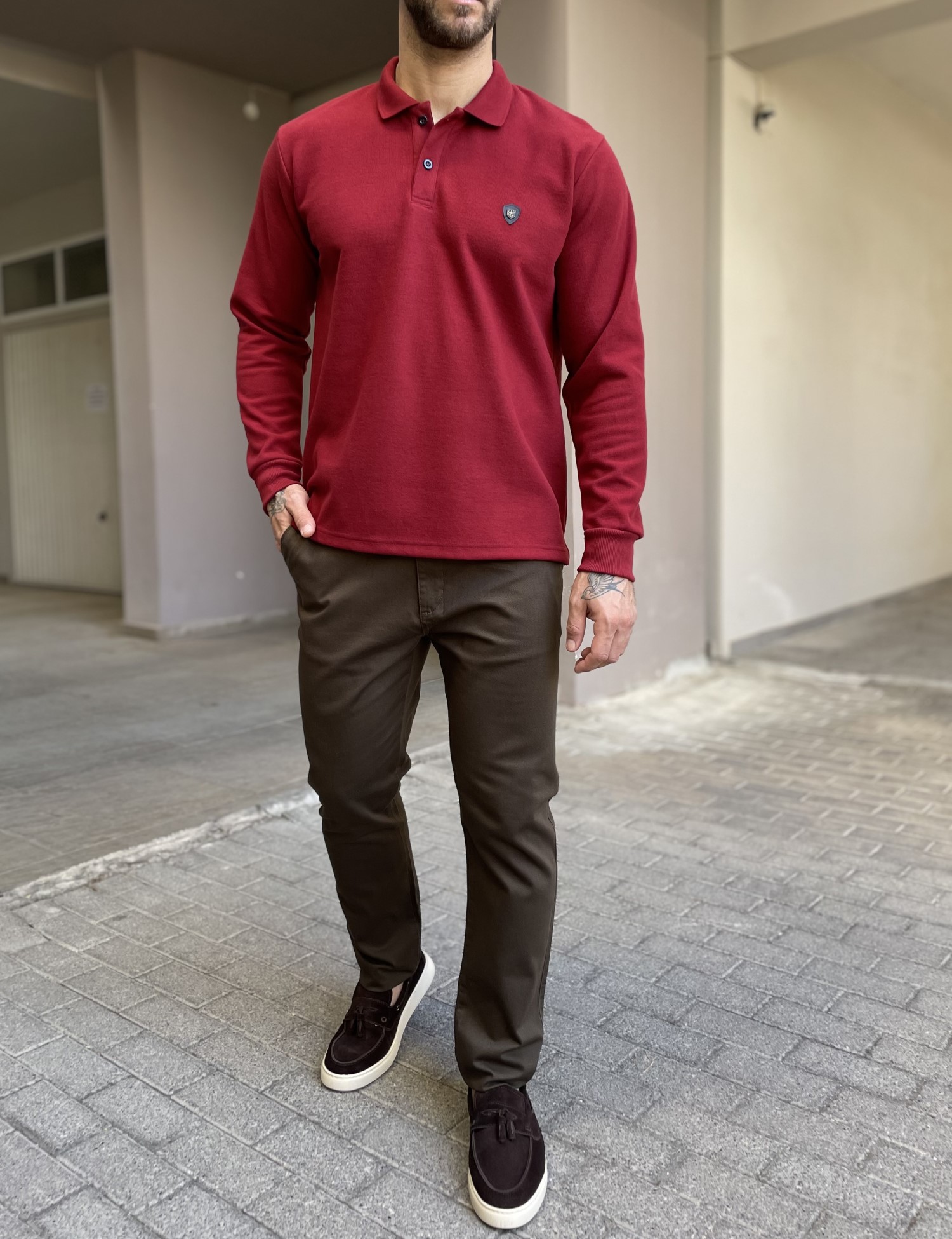Everbest Ανδρική κόκκινο Polo μακρυμάνικη μπλούζα Plus size 261032R φωτογραφία